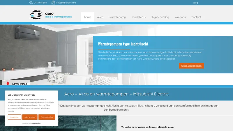 Website van Aero | Airco & warmtepomp specialist