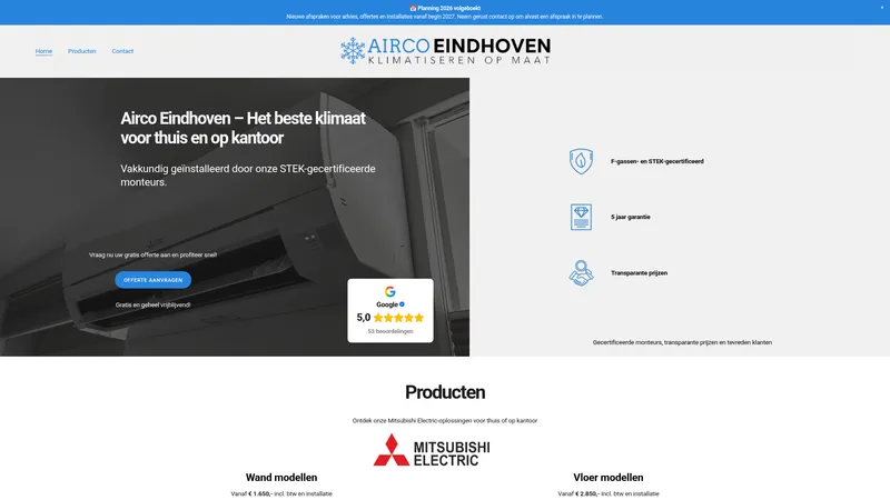 Website van Airco Eindhoven