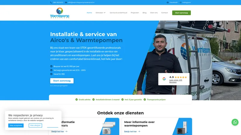 Website van Airco installatie | Airco kopen | Warmtepomp Nederland