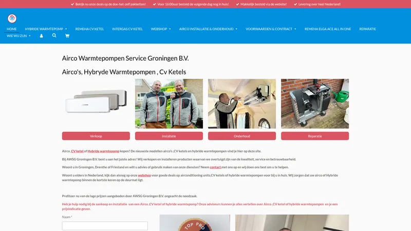 Website van Airco Warmtepompen Service Groningen B.V.