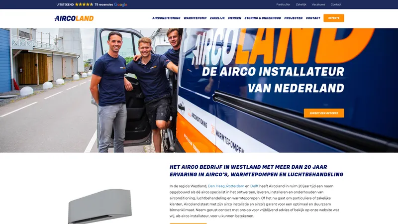 Website van Aircoland B.V.