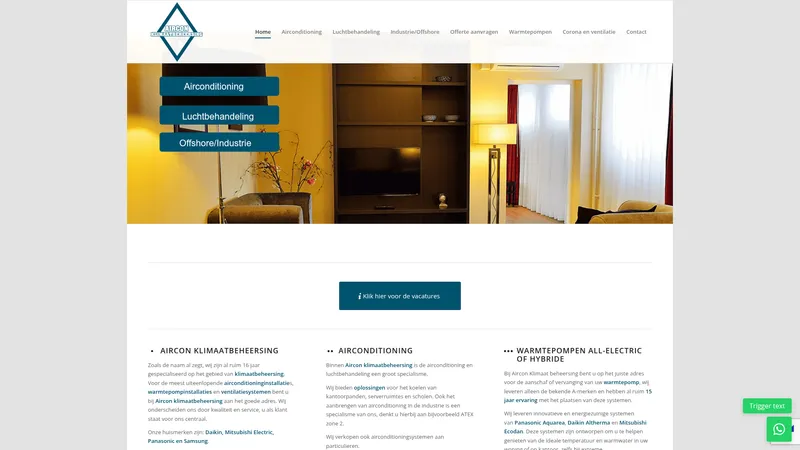 Website van Aircon Klimaatbeheersing BV