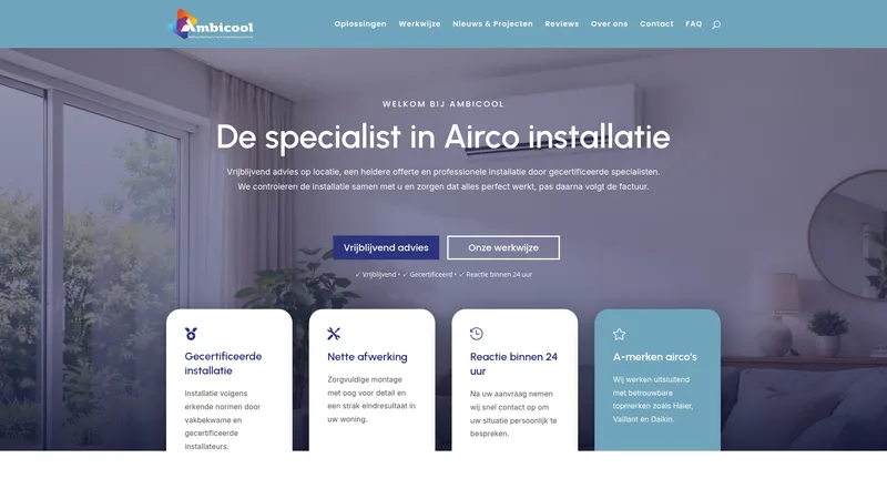 Website van Ambicool - Klimaatbeheersing en installatietechniek