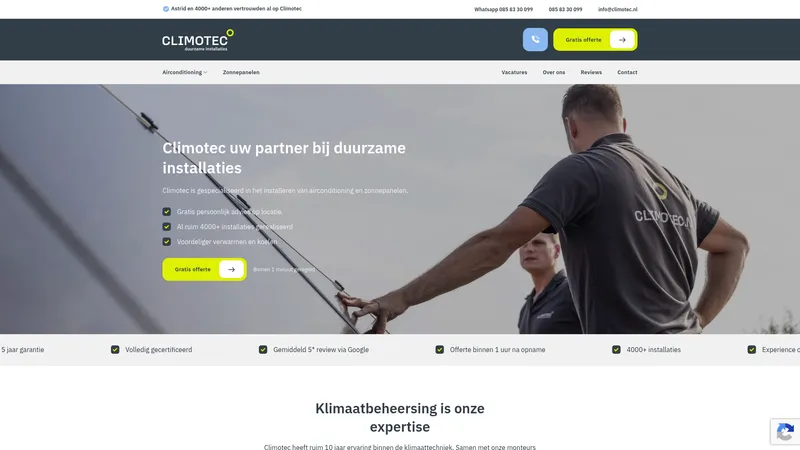 Website van Climotec - Duurzame Installaties