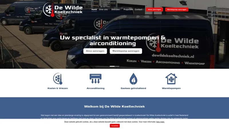 Website van De Wilde Koeltechniek