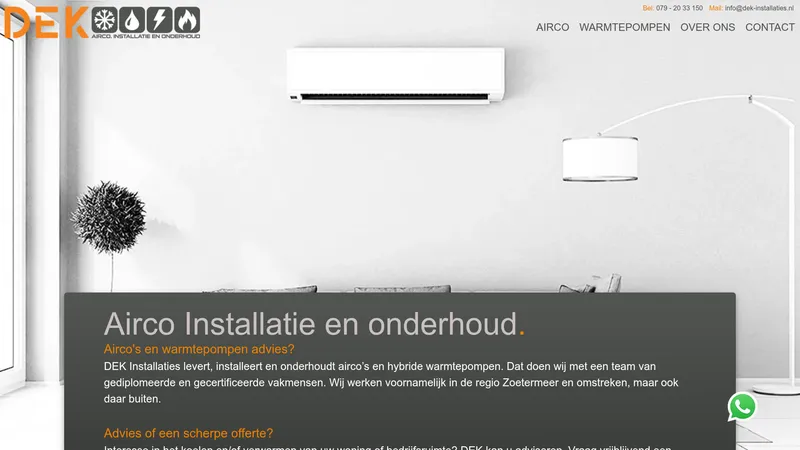 Website van DEK airco installaties en onderhoud