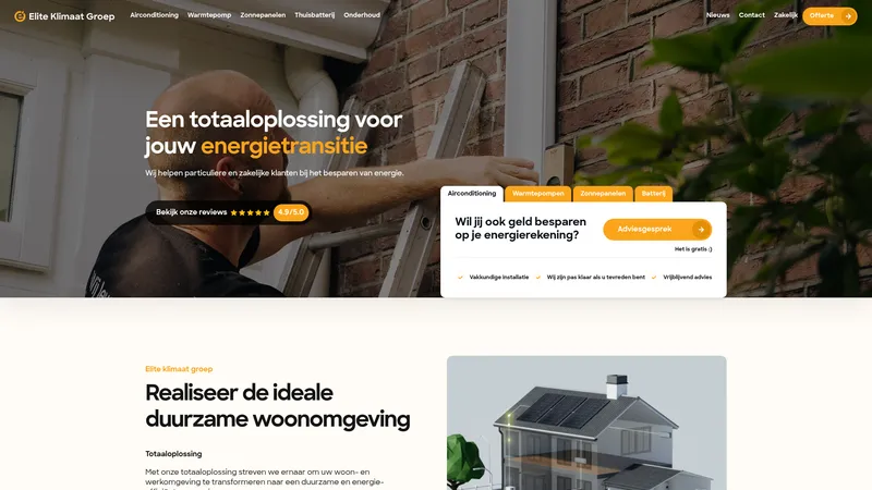 Website van Elite Klimaat Groep