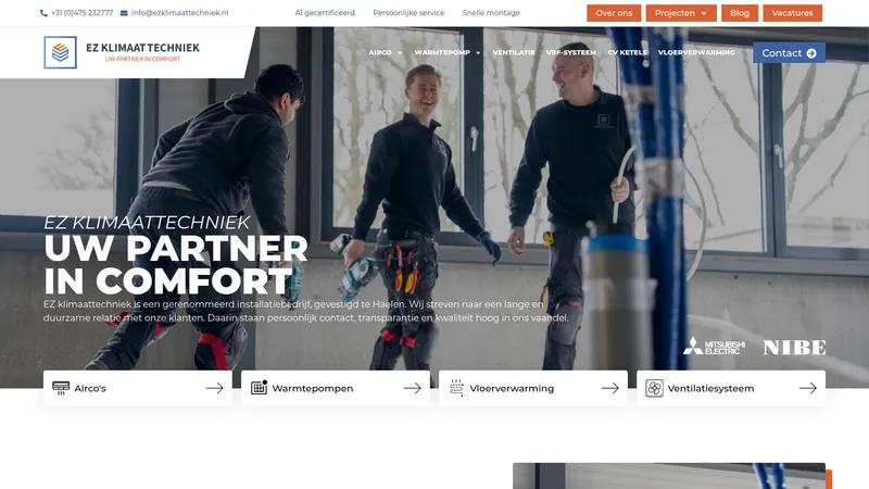 Website van EZ klimaattechniek