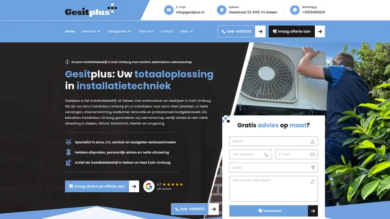 Website van GesitPlus - Installatietechniek Sanitair Limburg