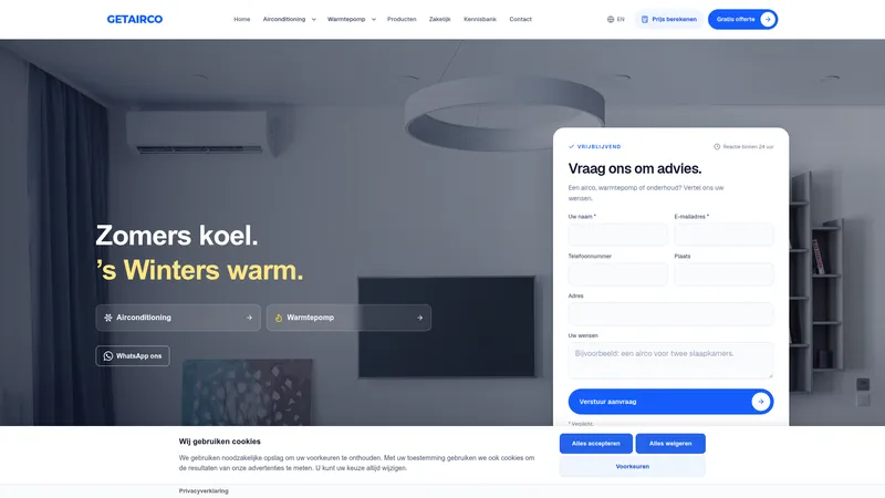 Website van Get Airco - Airco & Warmtepomp