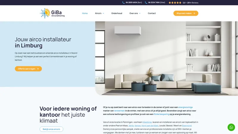 Website van GiBa Airconditioning