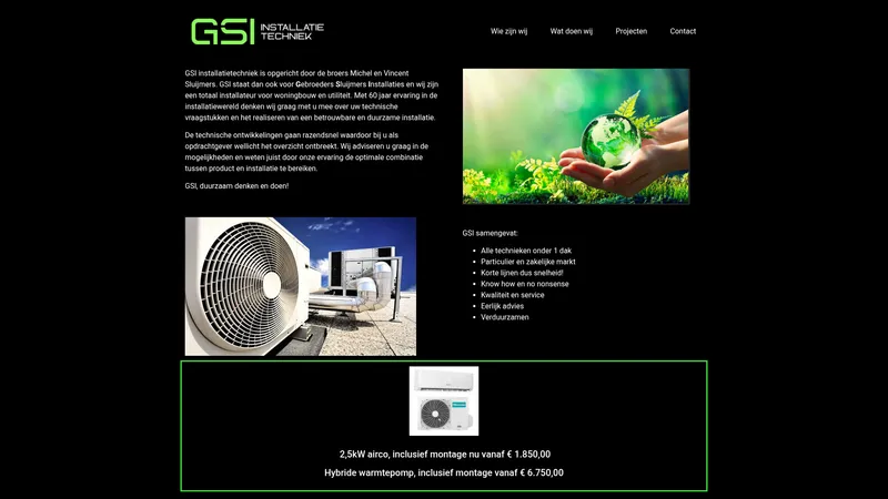 Website van GSI Installatietechniek BV