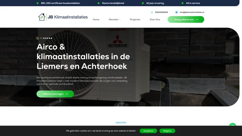 Website van JB Klimaatinstallaties B.V.