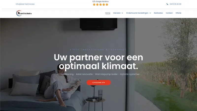 Website van karel technics (Airco Daikin, warmtepompboiler, airco installateur, verwarming)