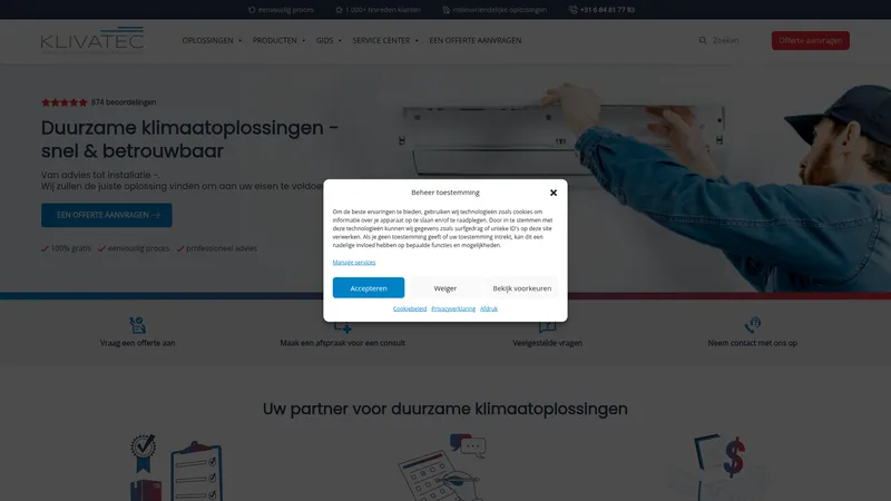 Website van KLIVATEC B.V. Airconditioning installatie