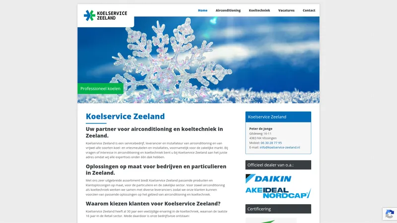 Website van Koelservice Zeeland