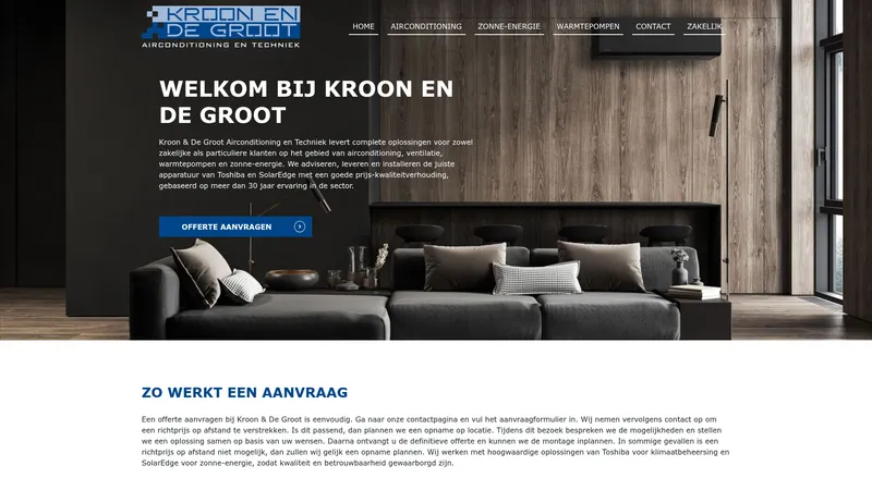 Website van Kroon en De Groot Airconditioning