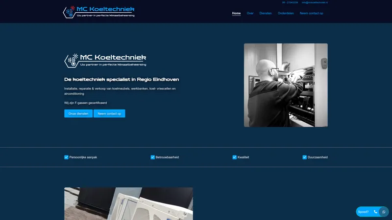 Website van MC Koeltechniek