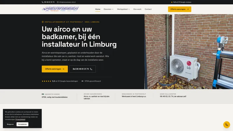Website van Meuwissen aircospecialist, installatie & montage techniek - Limburg/Brabant