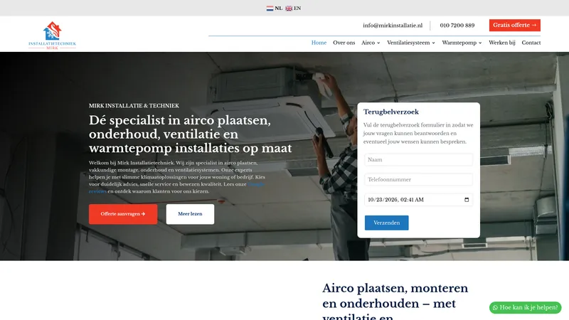 Website van Mirk Installatietechniek