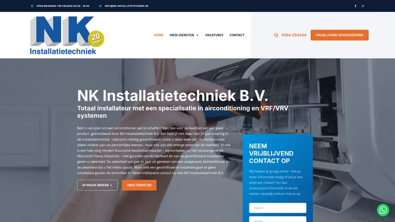 Website van NK Installatietechniek bv