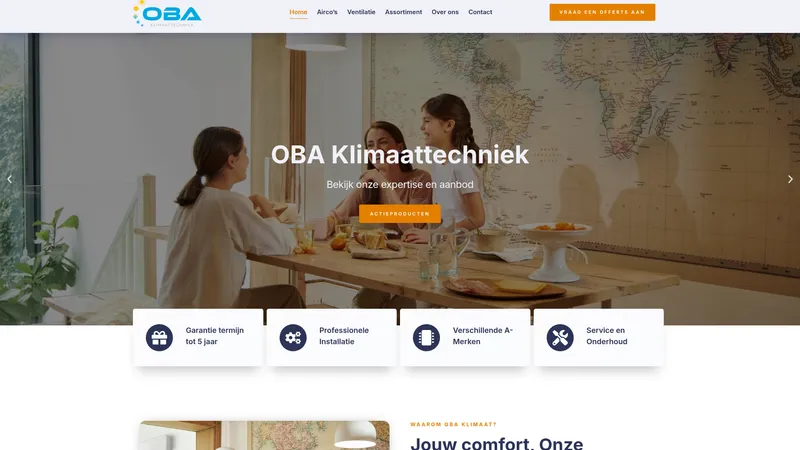 Website van OBA Klimaattechniek