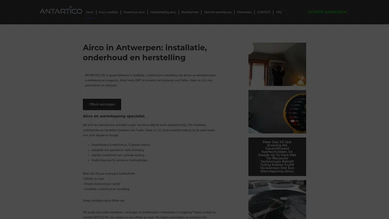 Website van Onderhoud airco, herstelling airco en bijvullen. Antartico
