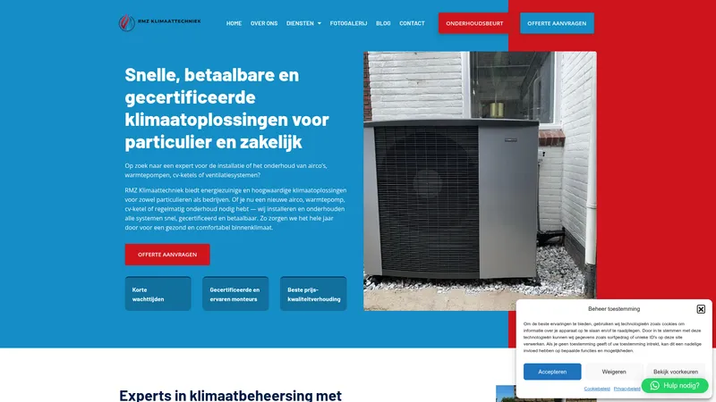 Website van RMZ klimaattechniek airco onderhoud & installatie