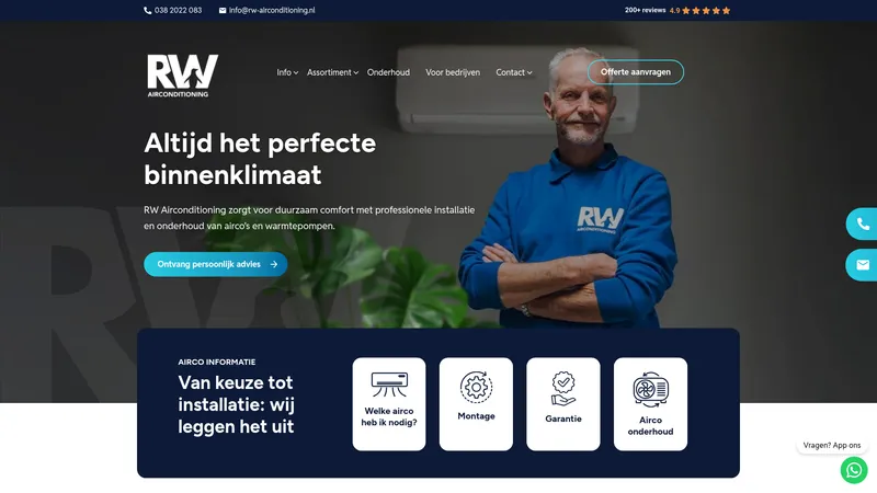 Website van RW Airconditioning | #1 Airco installateur Zwolle