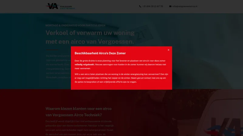 Website van Vergoessen Airco Techniek