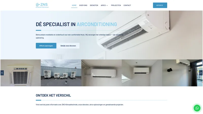 Website van ZNS Klimaattechniek